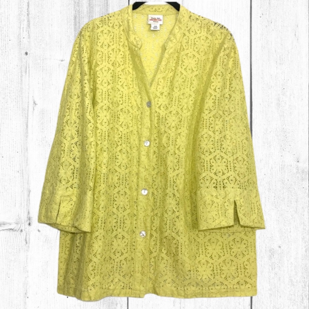 Ruby Rd Favorites Bold Lace Button V Neck Blouse - image 1